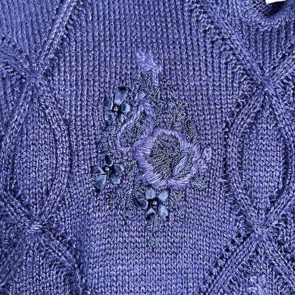 Jantzen Classics Vintage Hand Embroidered Navy Blue Sweater Size Small - Picture 7 of 11